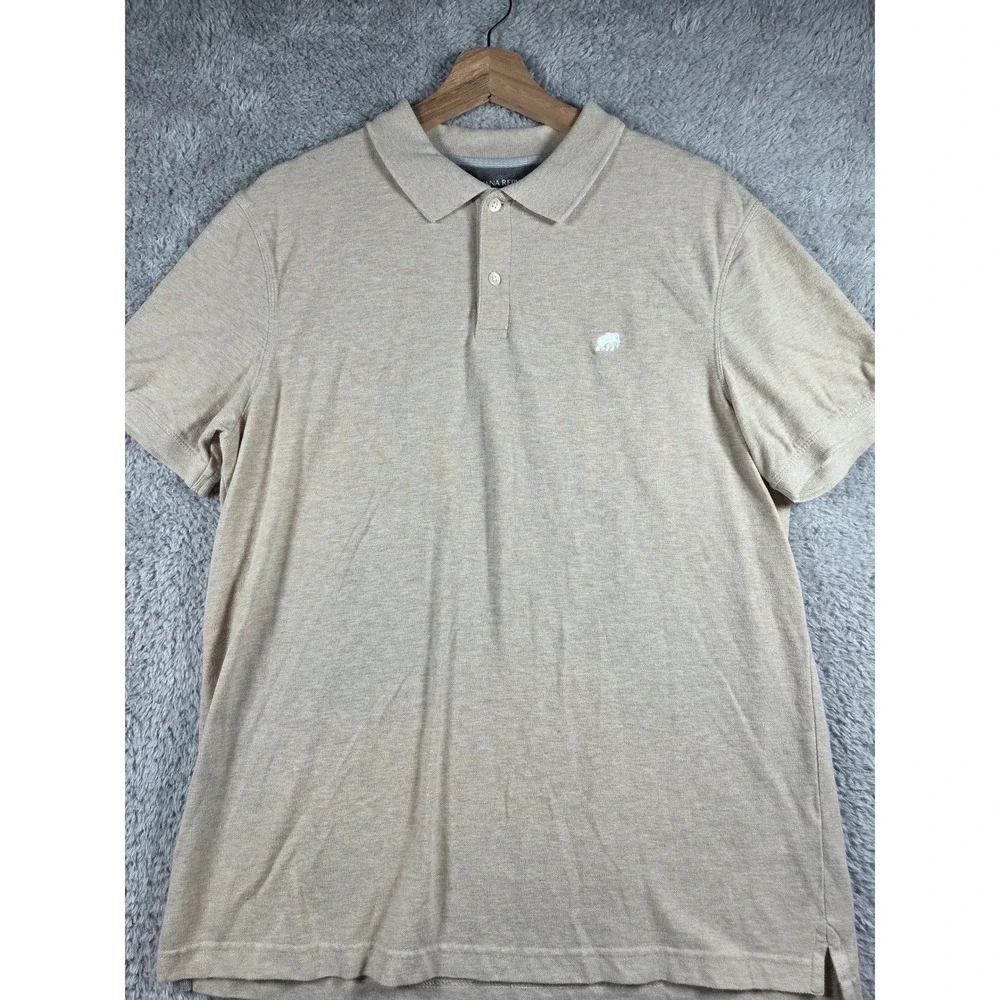Banana Republic Pique Polo Large Tan Mens Organic Cotton Elephant Logo Short Slv